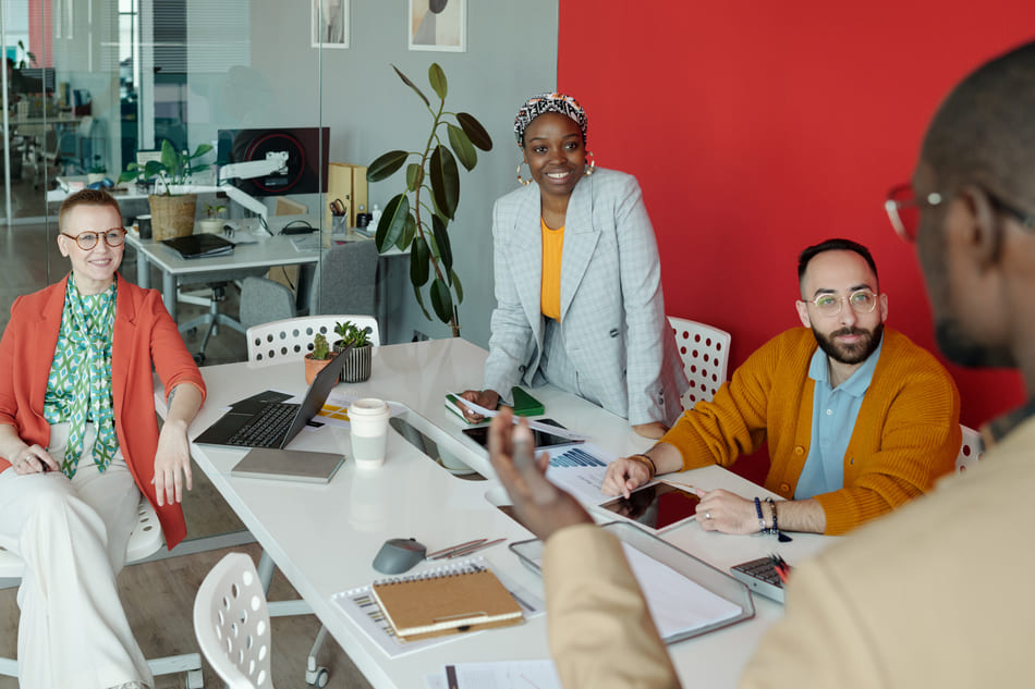 Team collaborating in an office