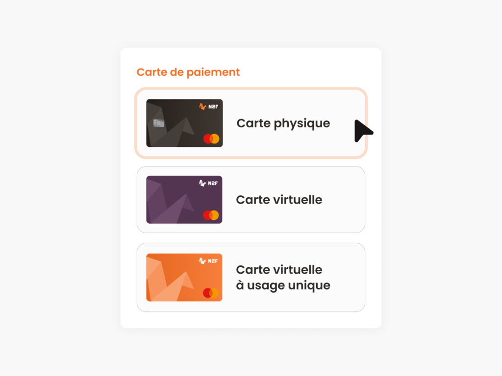 Création et choix d'une carte de paiement N2F